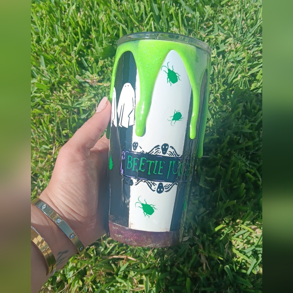 🖤💚🪲 Beetlejuice stainless steel tumbler 🪲💚🖤
